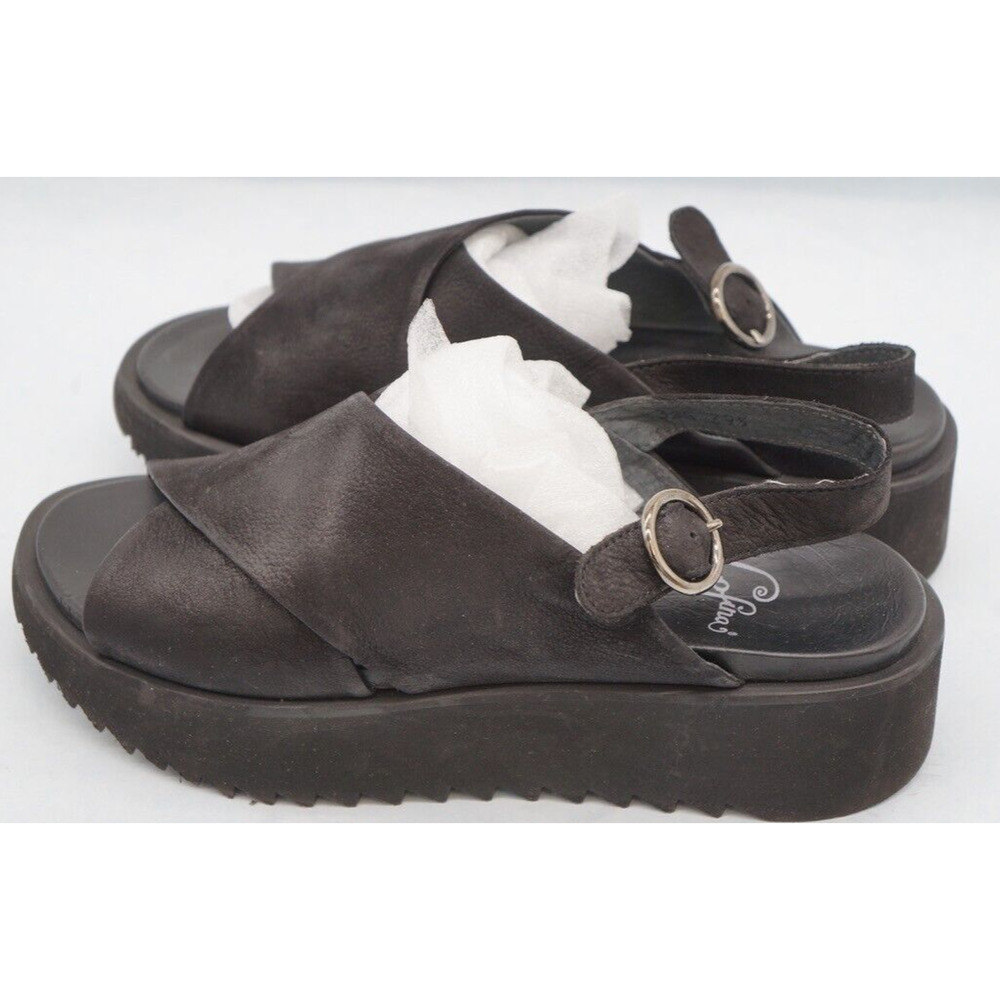 Lofina Leather PeekToe Platform Sling Back Sandal Crossover 39.5 9/9.5